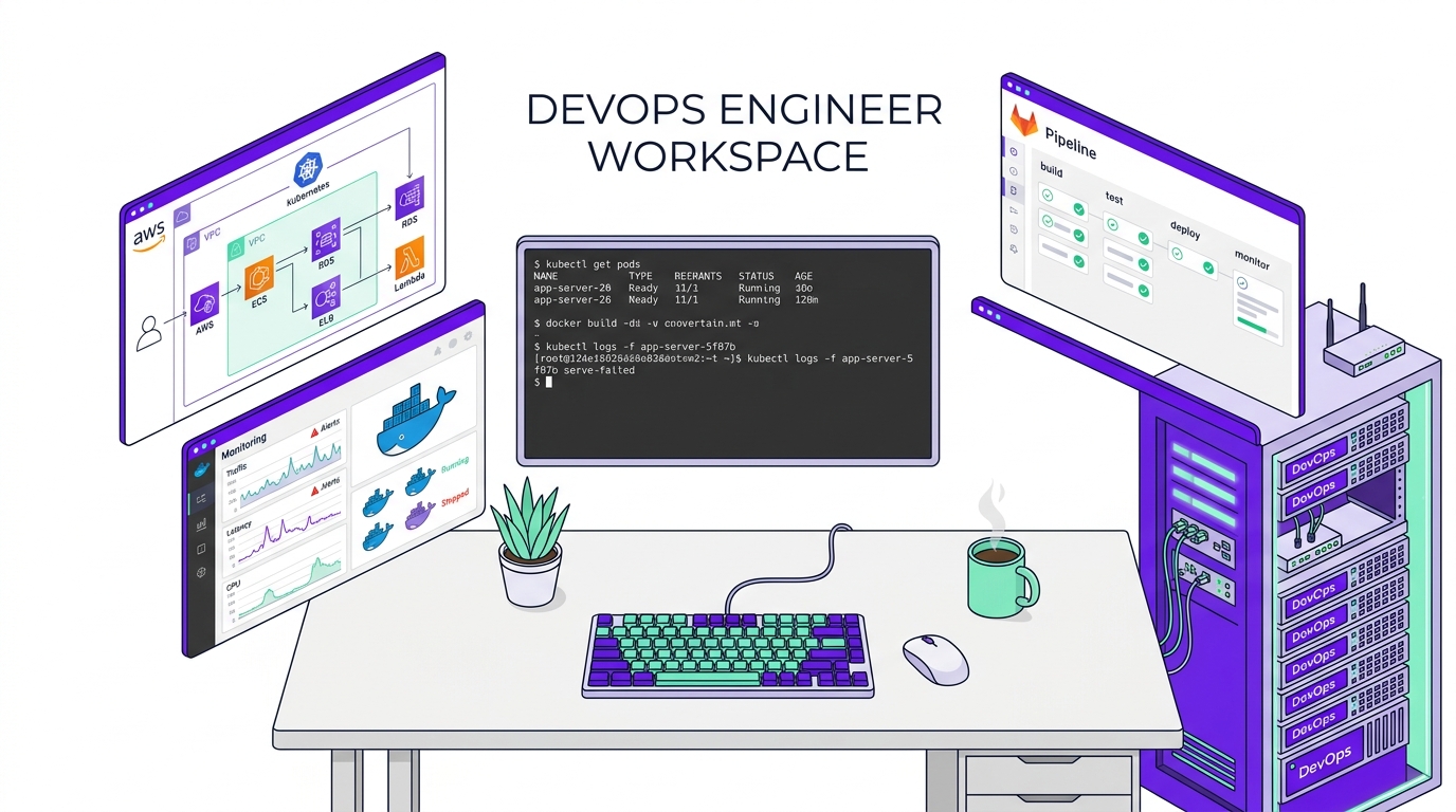 DevOps and Cloud Engineering Workspace Illustration